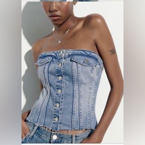 Denim top vest and mini skirt distressed - 2 items- size Small both - Picture 6 of 6